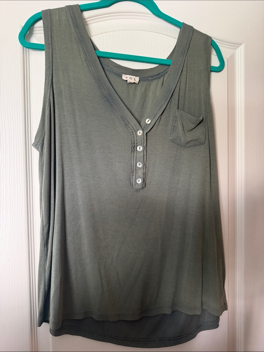 POL | Olive Green Sleeveless Henley Tank